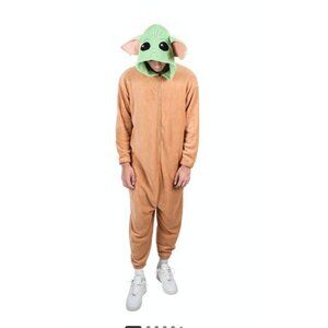 Baby Yoda Grogu Brown Fleece One-Piece Pajama Costume